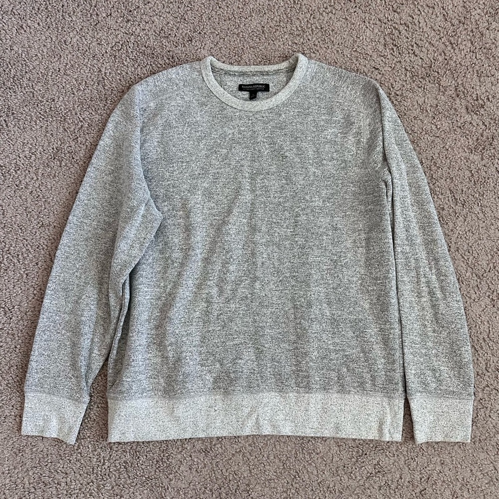 Banana Republic Ultra Soft Waffle Gray Crewneck Sweater Mens L